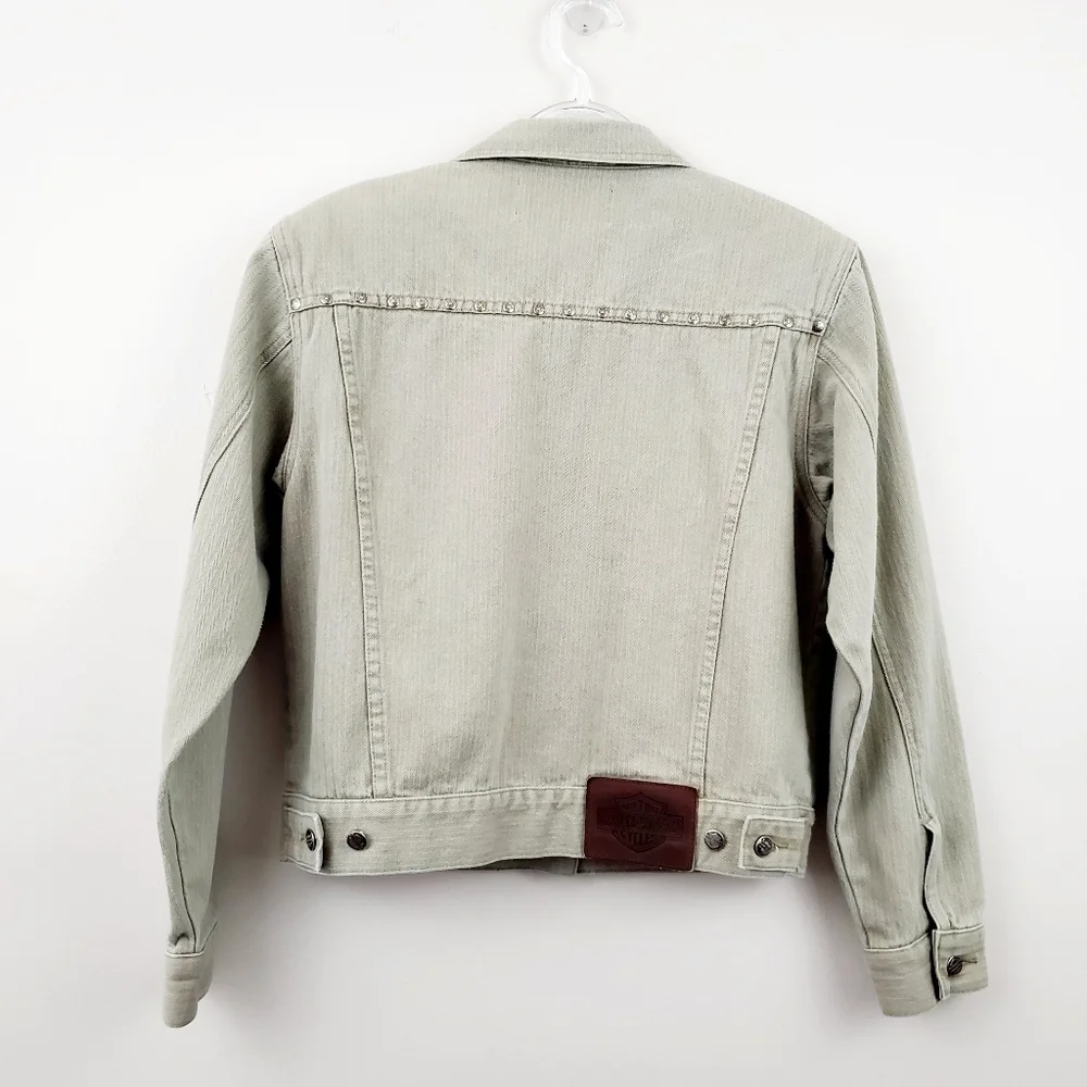 Harley Davidson | Taupe Studded Denim Crop Jacket - Picture 6 of 8